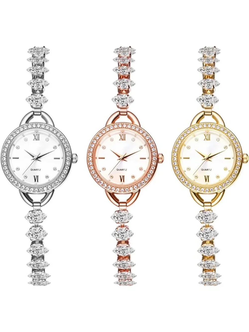 Women's Silver Analog Quartz Elegant Slim Strap Rhinestones Bracelet Wrist Watch